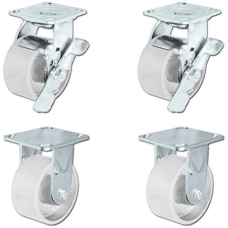 Casterhq 5"x2" Steel Wheel Casters, Casters 2 Swivel W/ Top Locki, PK4 HD-5X2SS-2SB2F